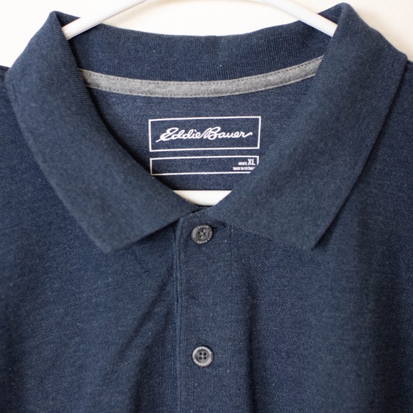 NWT Eddie Bauer Men's Navy Classic Field Pro Long-Sleeve Polo Shirt - Picture 2 of 7